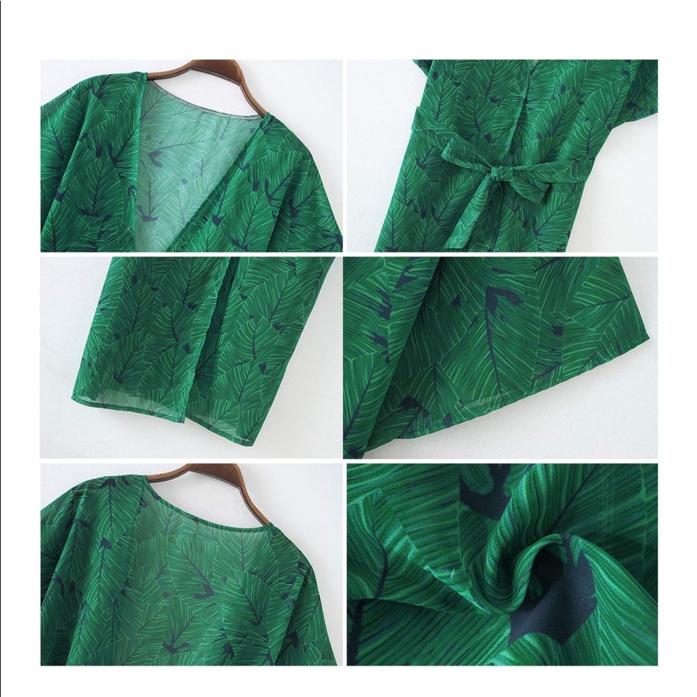 Boho chiffon Long wrap Green blue cover up top - Picture 4 of 4